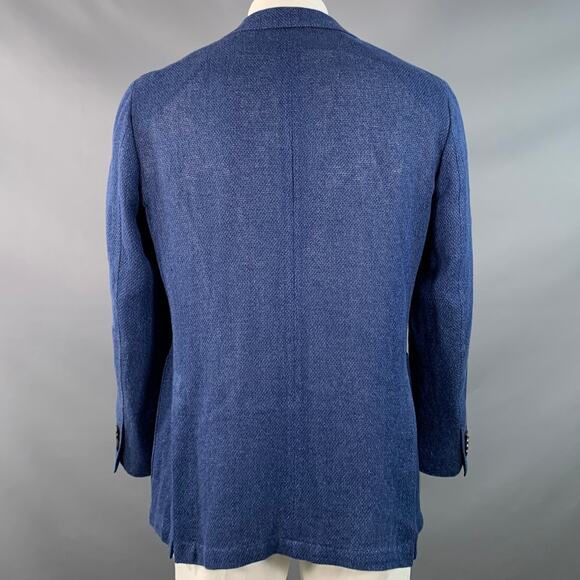 SUITSUPPLY Size 44 Blue Woven Silk Linen Notch Lapel Sport Coat - Picture 3 of 12